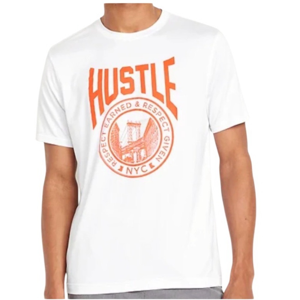 Old Navy Active tee man XL White and Orange Hustle Tee cloud 94 soft go dry cool